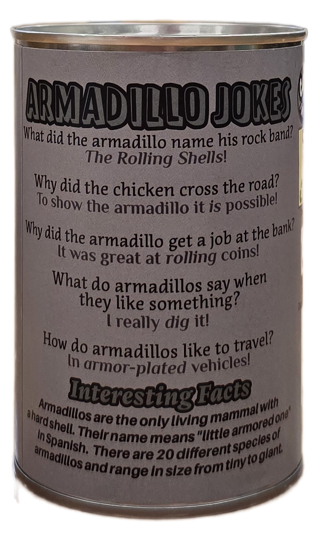 Canned Armadillo | Stuffed Animal Plush w/Funny Jokes on Can: Pop Top Lid
