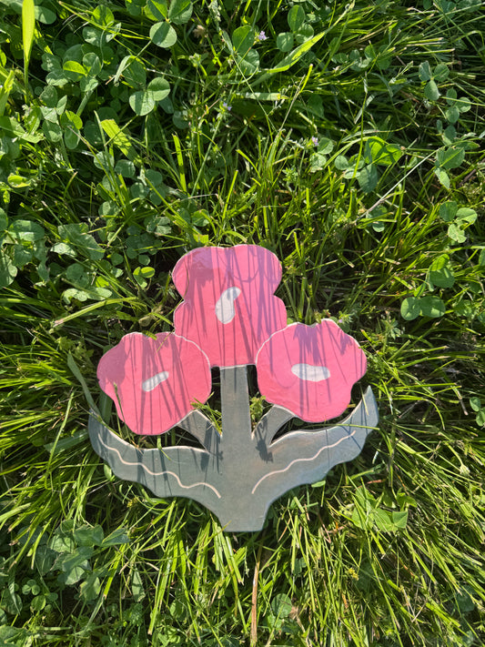 Westhand Co -  Pink Ceramic Flowers W/ Green Leaves Wall Decor