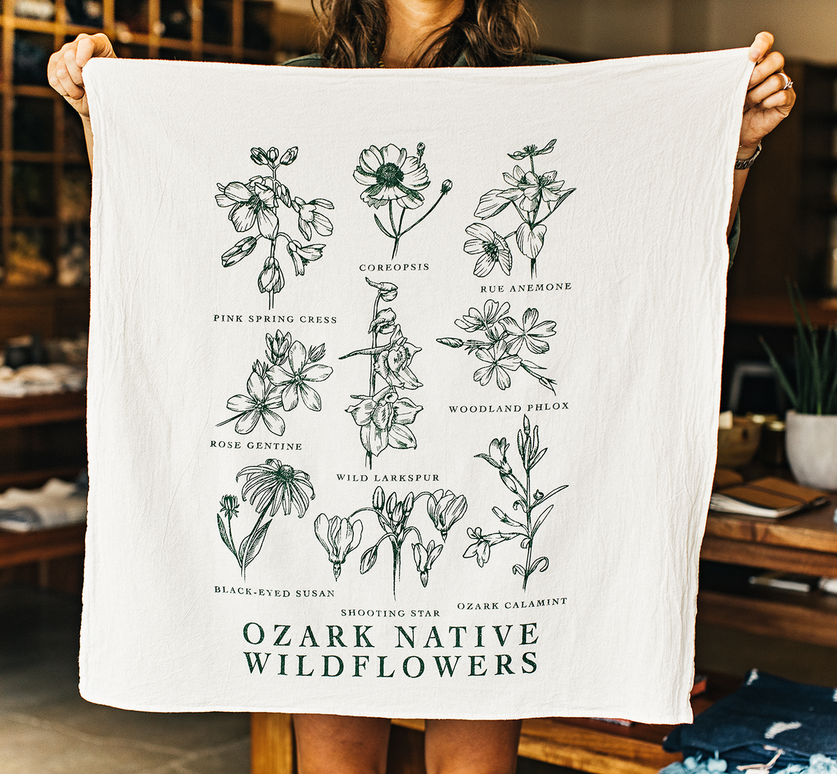 Ozark Native Wildflowers Tea Towel