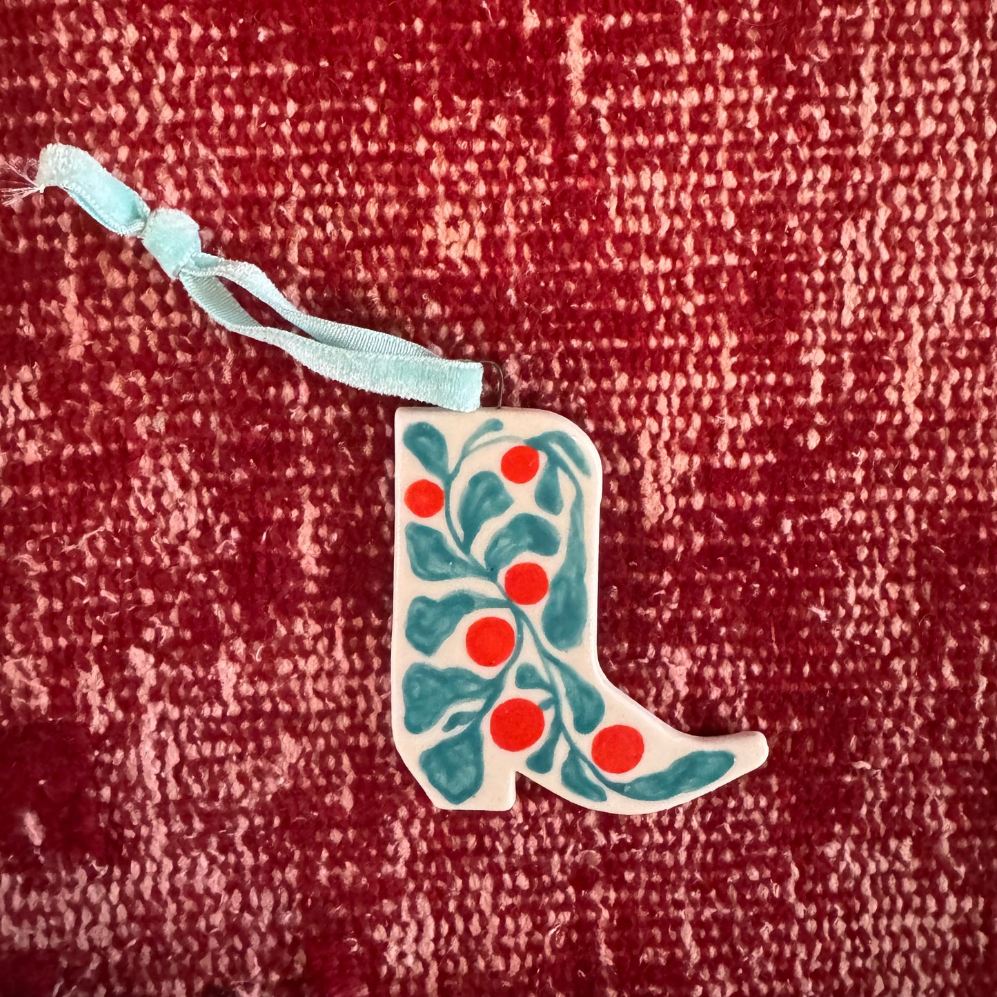 Shaye Makes - Cowboy Boot Ornament (Red & Green Flower 1)