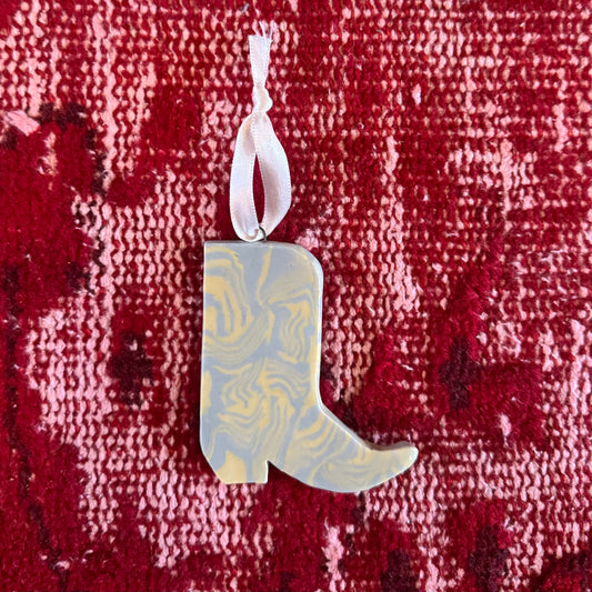 Shaye Makes - Cowboy Boot Ornament (Blue and Cream Swirls)