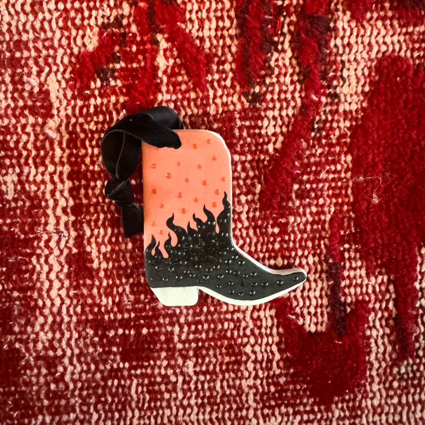 Shaye Makes - Cowboy Boot Ornament (Pink & Black Flames)