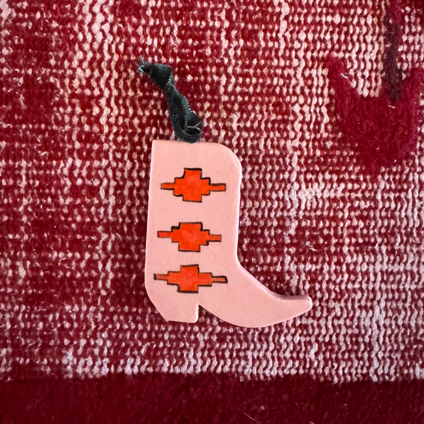 Shaye Makes - Cowboy Boot Ornament (Pink W/ Santa Fe Pattern)