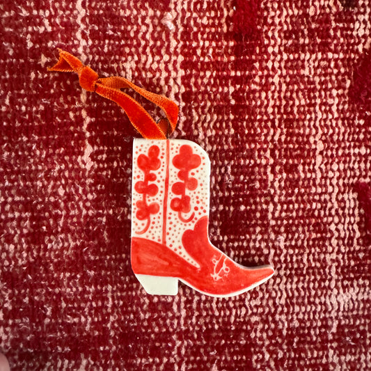 Shaye Makes - Cowboy Boot Ornament (Red & White Flower 3)