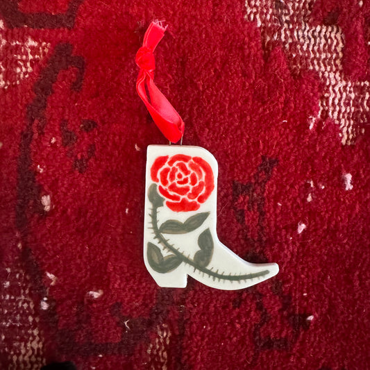 Shaye Makes - Cowboy Boot Ornament (Red & Green Flower 2)