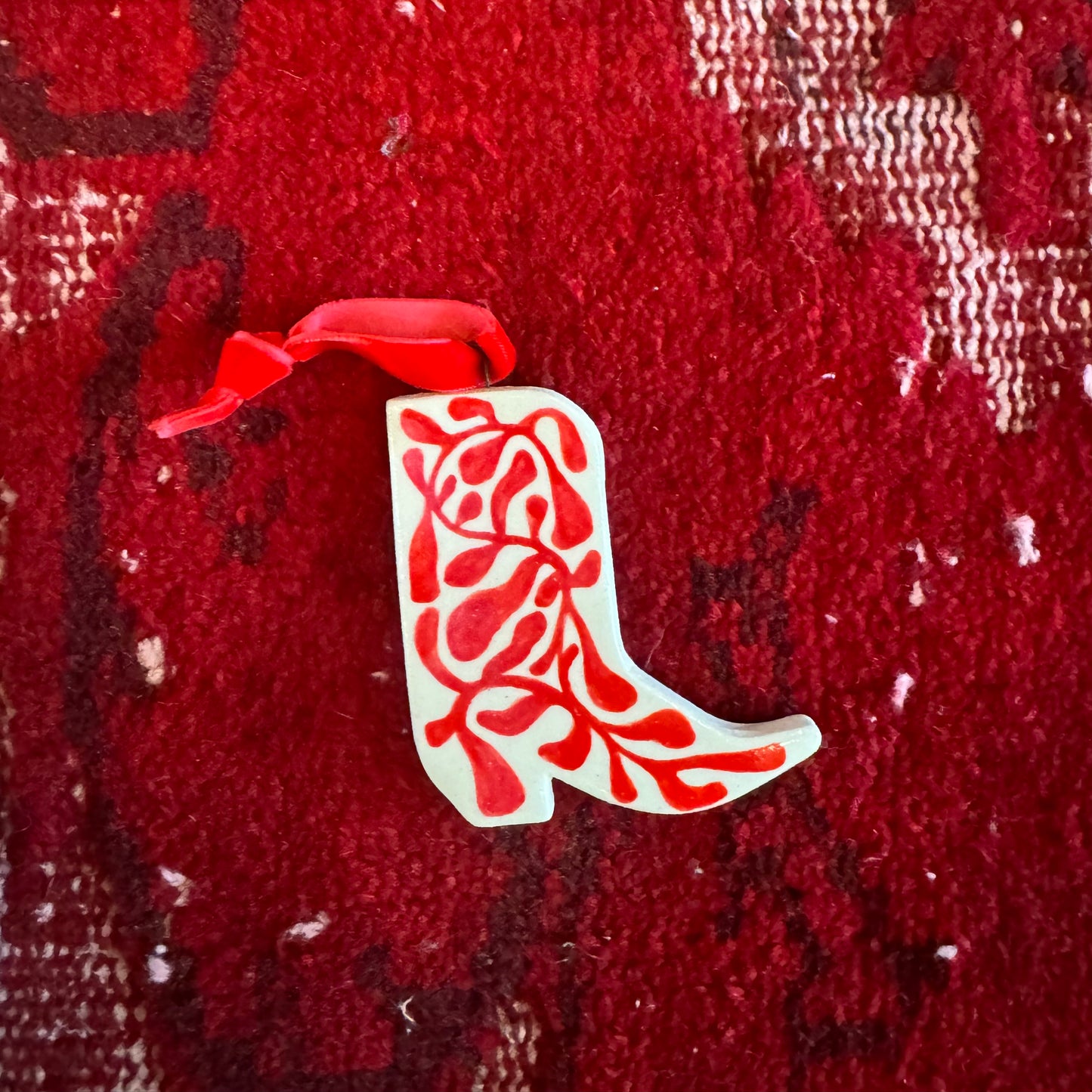 Shaye Makes - Cowboy Boot Ornament (Red & White Flower 1)