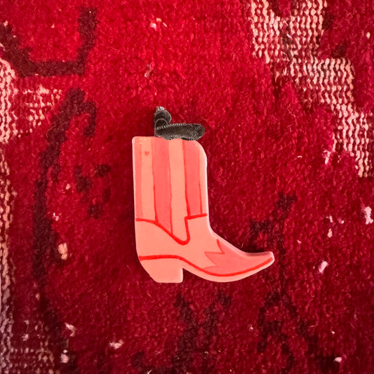 Shaye Makes - Cowboy Boot Ornament (Classic Pink Boot W/ Red Trim)