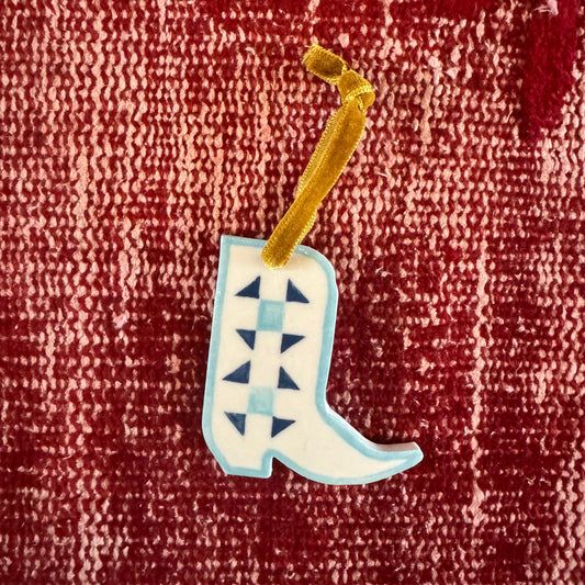 Shaye Makes - Cowboy Boot Ornament (Blue & White Quilt)