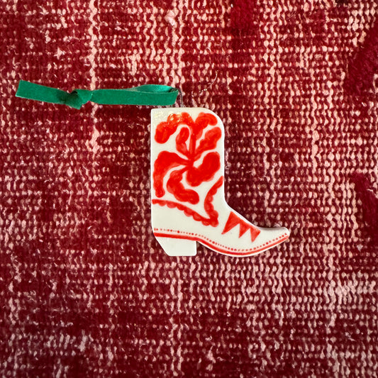 Shaye Makes - Cowboy Boot Ornament (Red & White Flower 2)