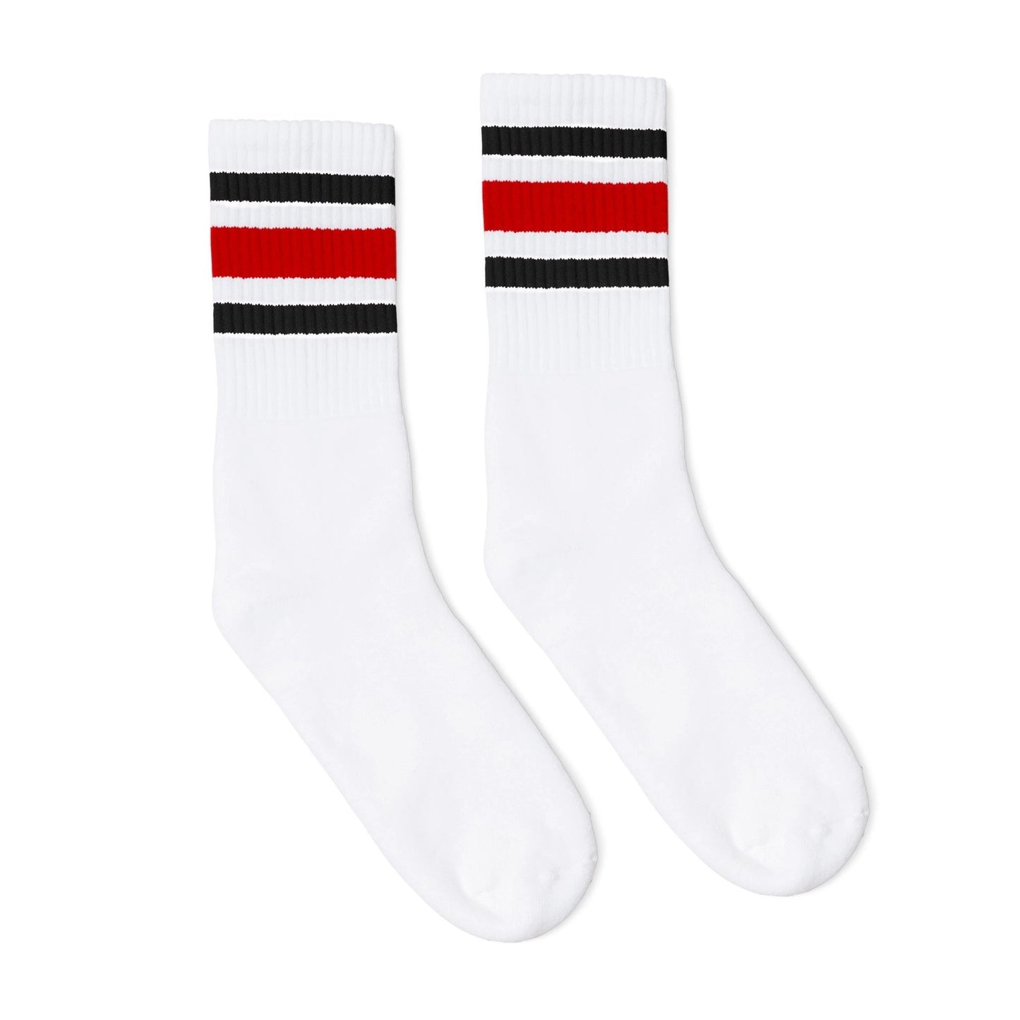 SOCCO Crew Socks | White with Black & Red Stripes