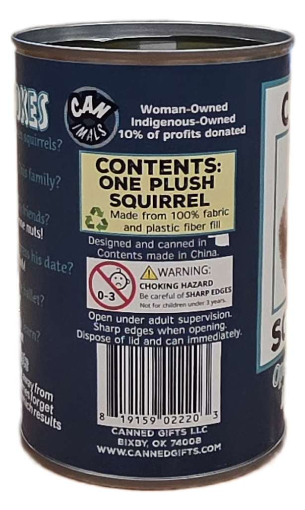 Canned Squirrel | Stuffed Animal Plush | Funny Jokes: Pop Top Lid